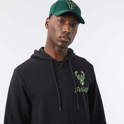 Felpa con cappuccio e zip Milwaukee Bucks NBA Script nera