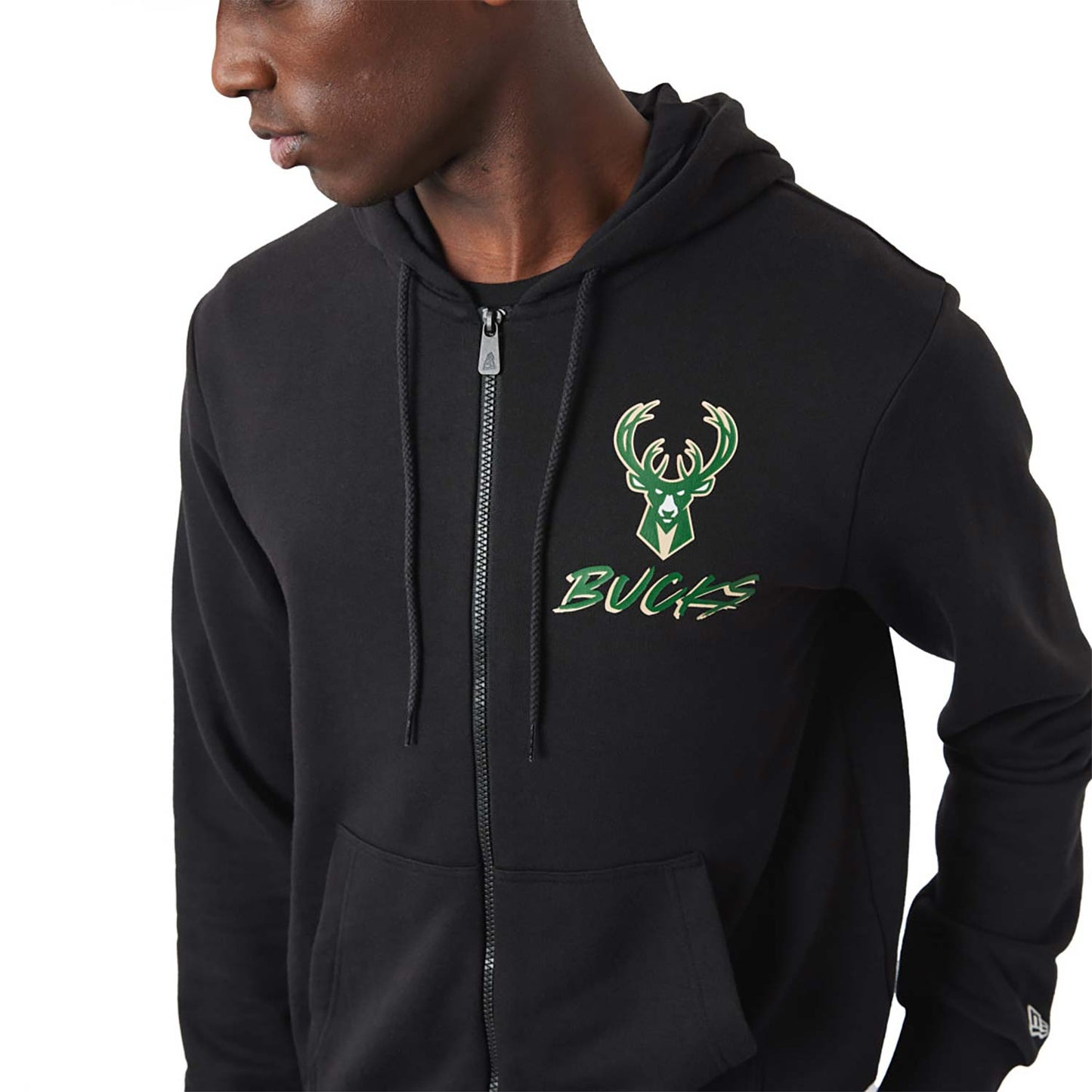 Felpa con cappuccio e zip Milwaukee Bucks NBA Script nera