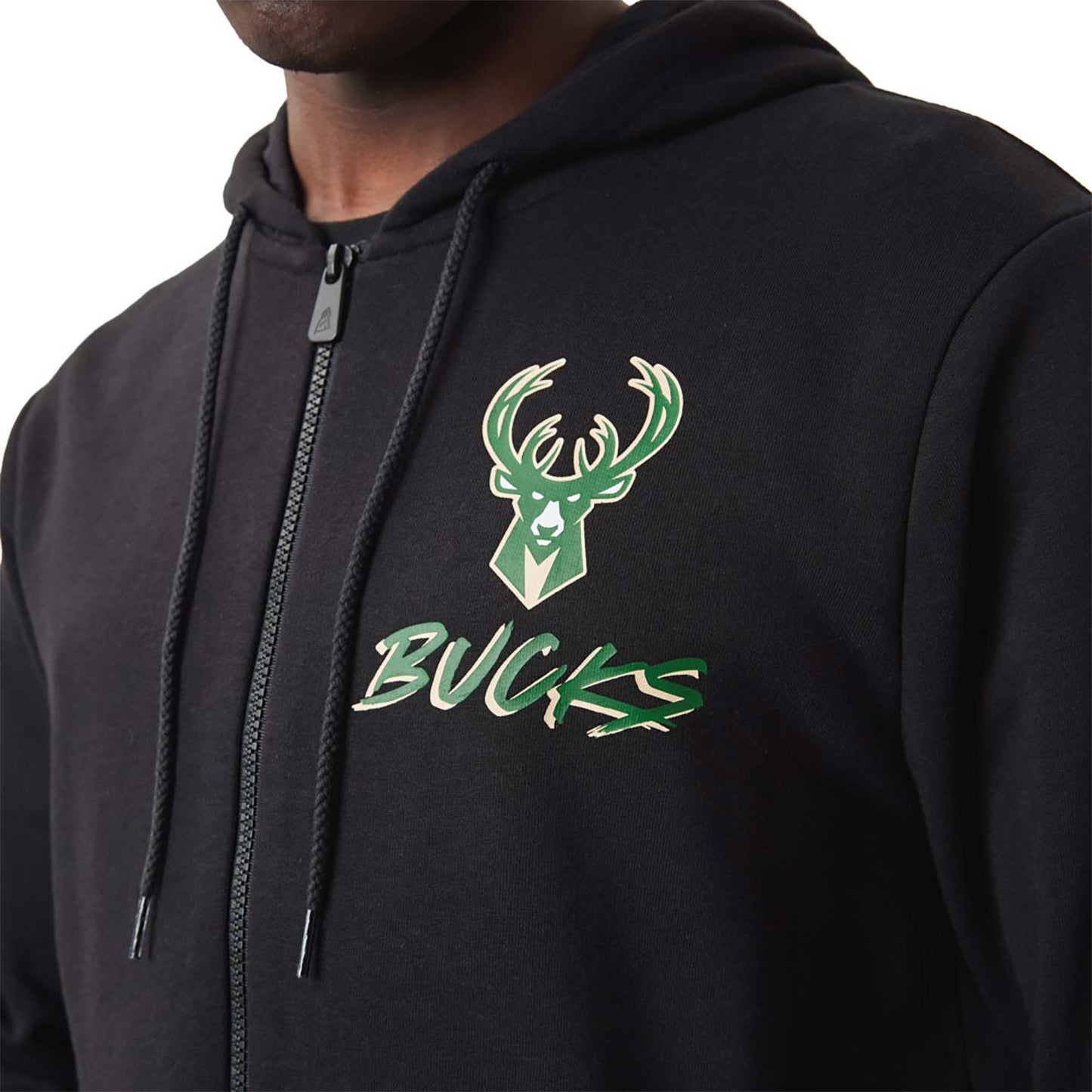 Felpa con cappuccio e zip Milwaukee Bucks NBA Script nera