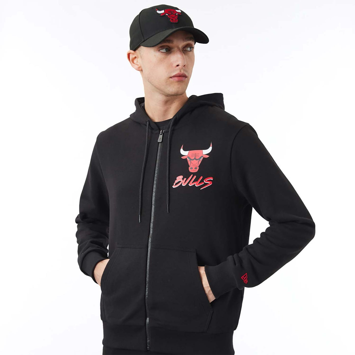 Felpa con cappuccio e zip Chicago Bulls NBA Script nera