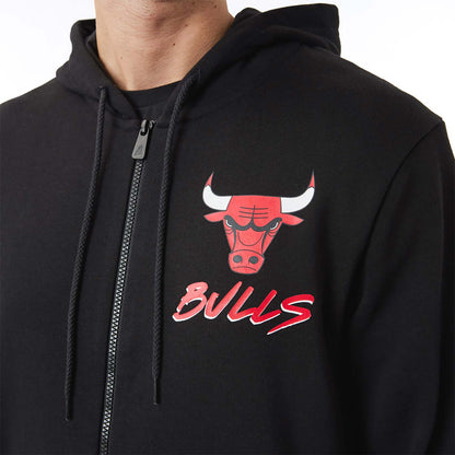 Felpa con cappuccio e zip Chicago Bulls NBA Script nera