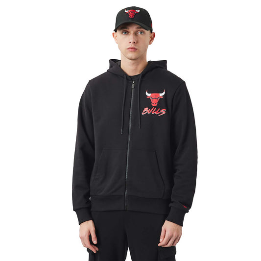 Felpa con cappuccio e zip Chicago Bulls NBA Script nera