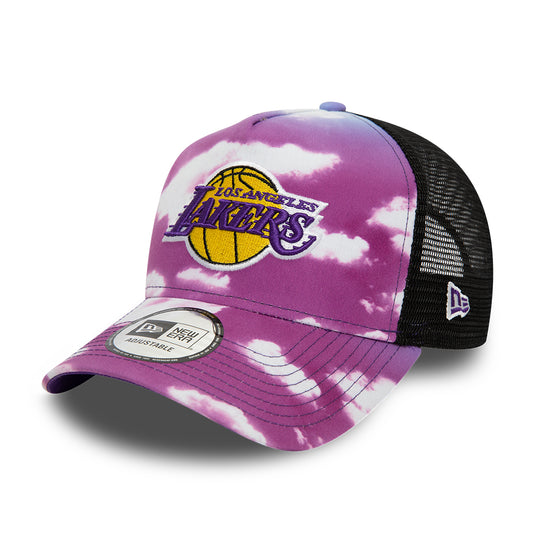 LA Lakers Cloud su tutto Stampa viola A-Frame Trucker Cap
