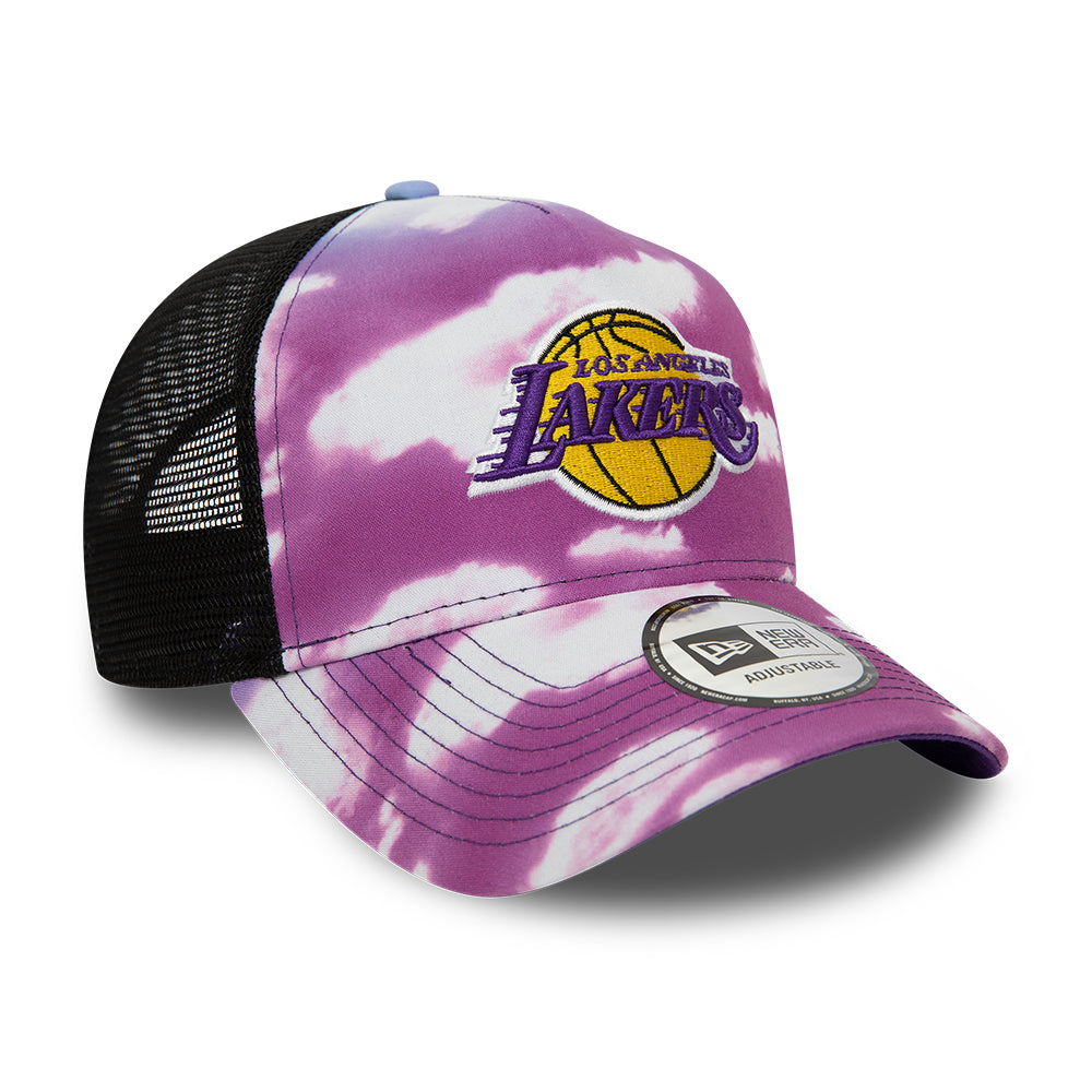 LA Lakers Cloud su tutto Stampa viola A-Frame Trucker Cap